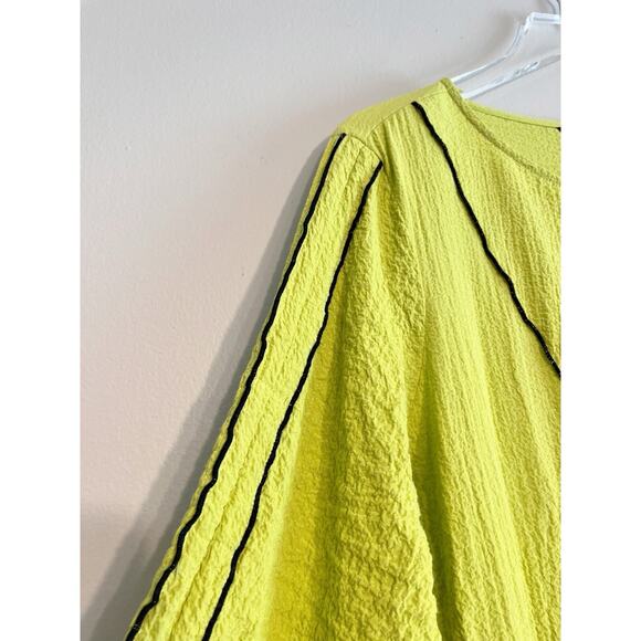 Ali Miles Bright Lime Green Black Trim Gauzy Tunic Slouchy Size Medium - Picture 5 of 13